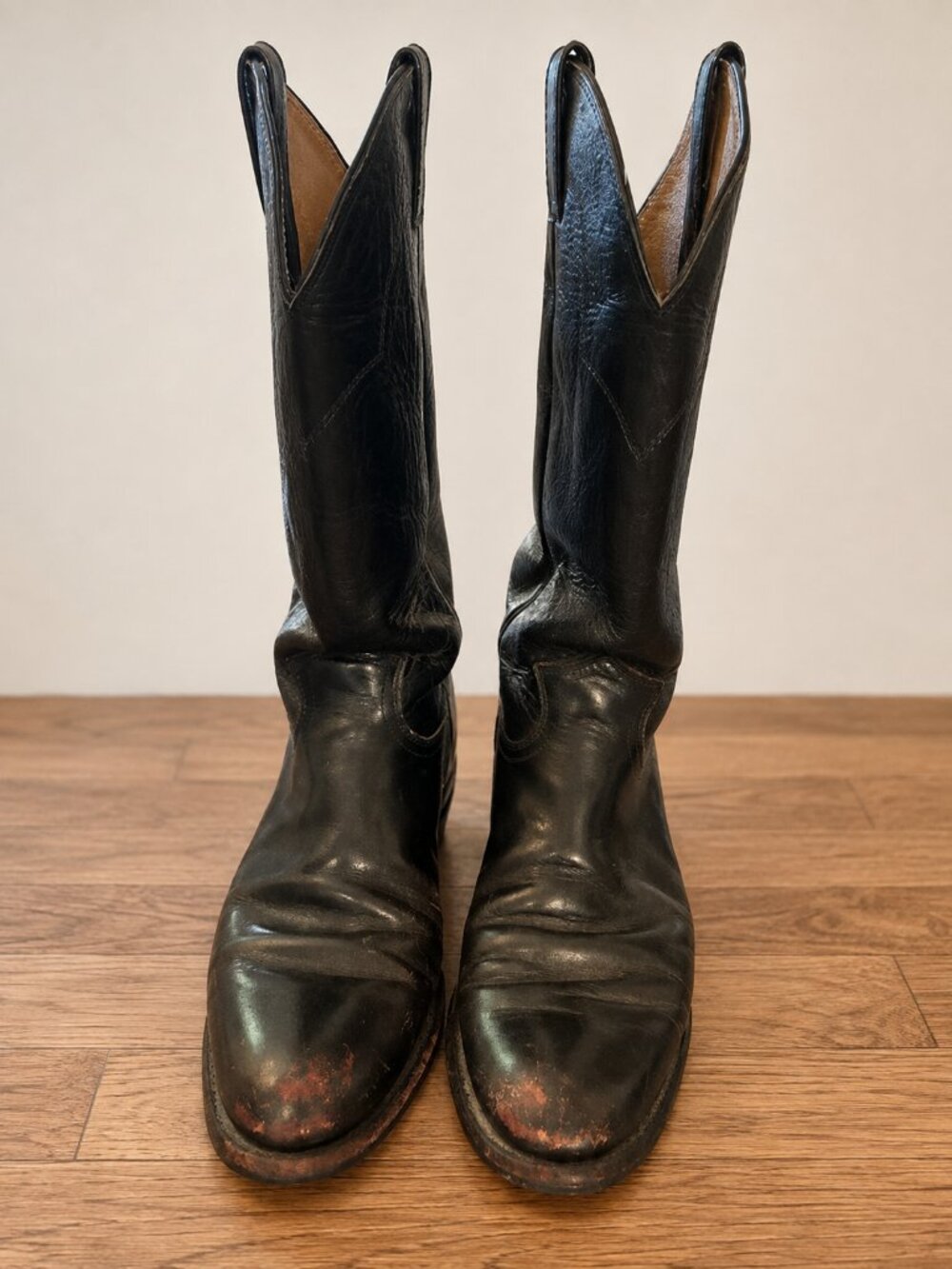 Justin Mens Cowboy Boots Size 8 Black Leather Western Riding Boots Preowned